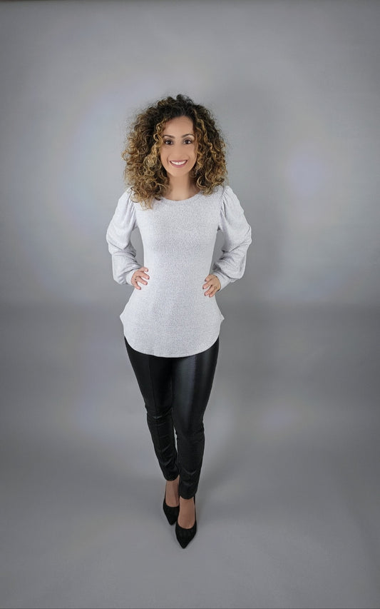 She's A Sweetheart Puff Sleeve Sweater - Gray