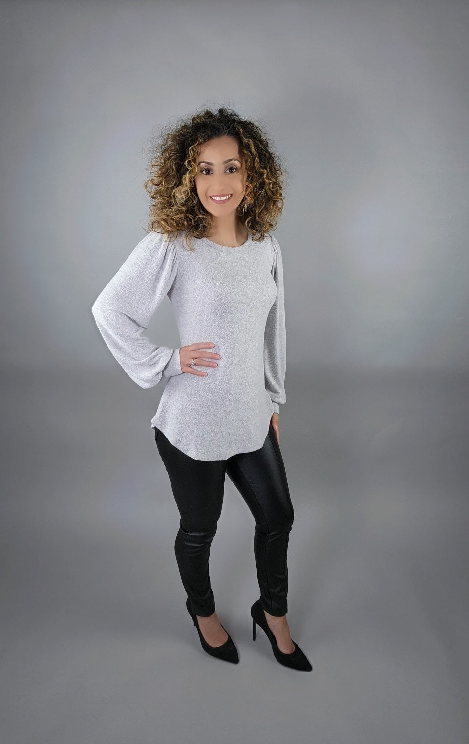 She's A Sweetheart Puff Sleeve Sweater - Gray