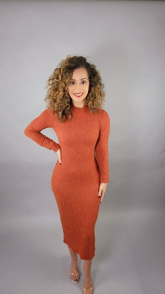 One Chance Sweater Midi Dress- New Rust / Black