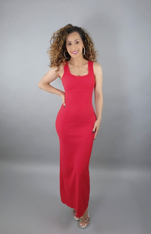 Streets Rib Maxi Dress Red